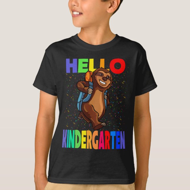Hello Kindergarten Sloth Back To School T-Shirt (Front)