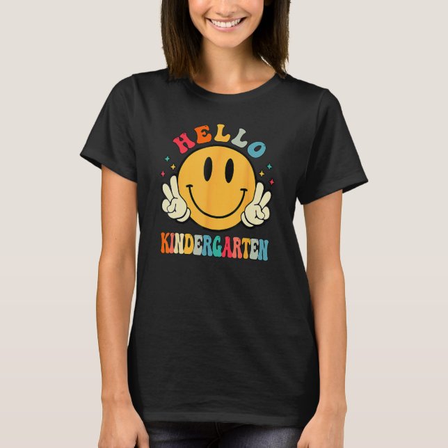 Hello Kindergarten Smile Face Team Kinder Back To  T-Shirt (Front)