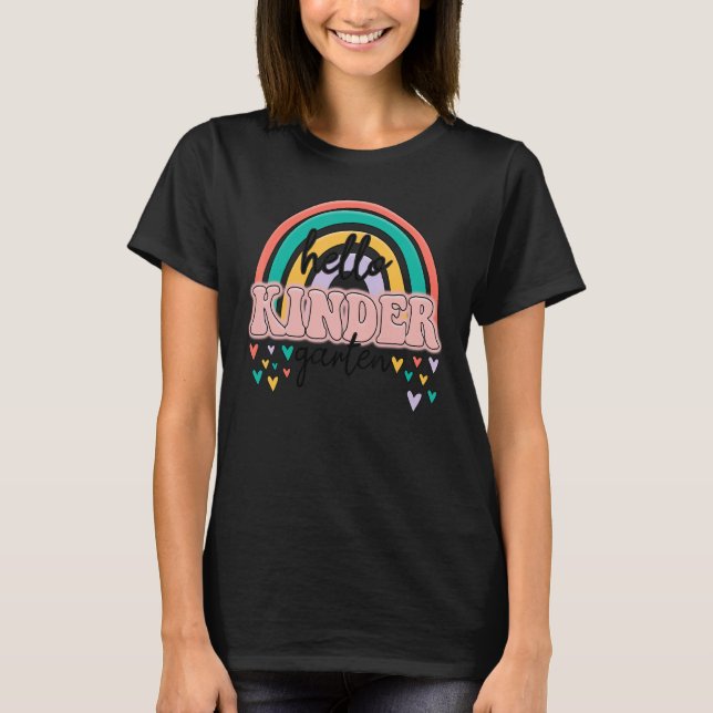 Hello Kindergarten Student Boho Rainbow First Day  T-Shirt (Front)
