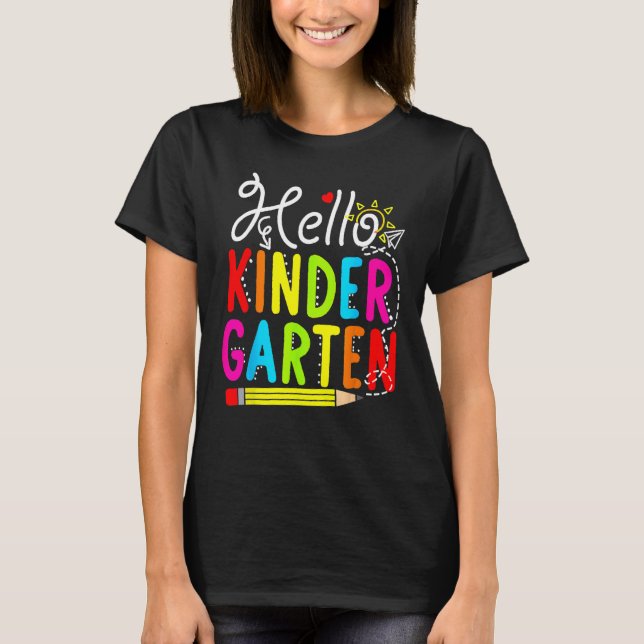 Hello Kindergarten Teacher Student Back To School  T-Shirt (Front)