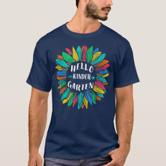 Hello Kindergarten Teacher Student Sunflower Back T-Shirt