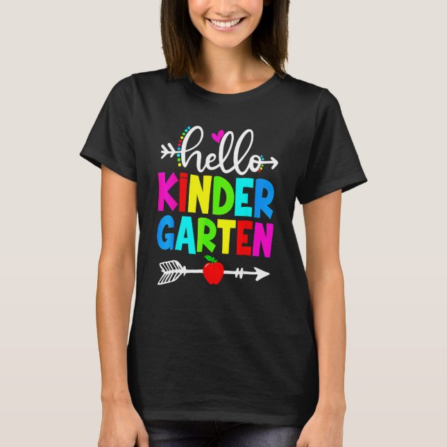 Hello Kindergarten Teacher Student Team Happy Back T-Shirt (Front)