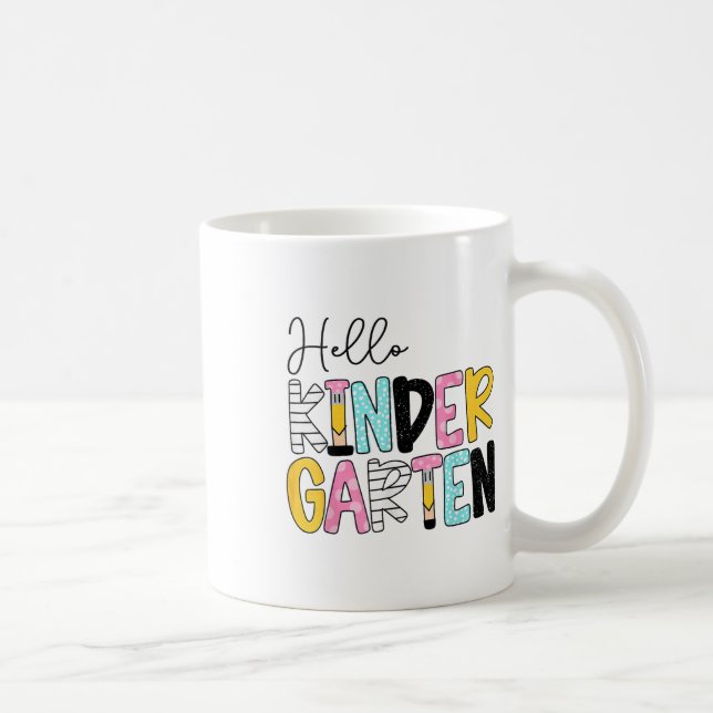 Hello Kindergarten Team Kinder Back To School Teac Coffee Mug (Right)