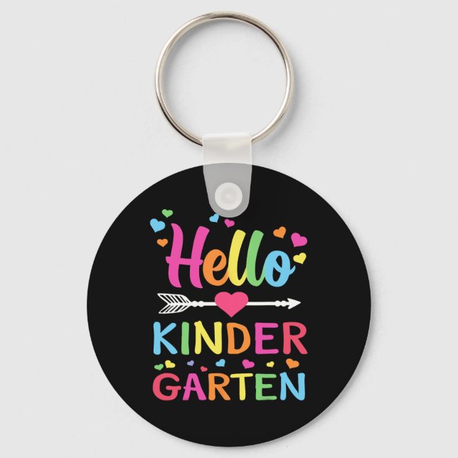 Hello Kindergarten Team Kinder Back to School Teac Keychain (Front)