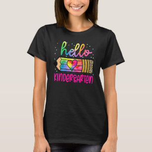 Hello Kindergarten Tie Dye Pencil Happy First Scho T-Shirt
