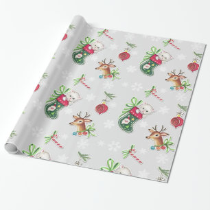 Hello Kitten Christmas Wrapping Paper on Grey