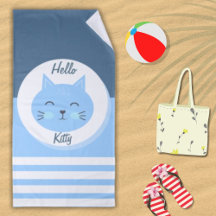 Hello Kitty Beach Serviette Blanc & Bleu Couleur M