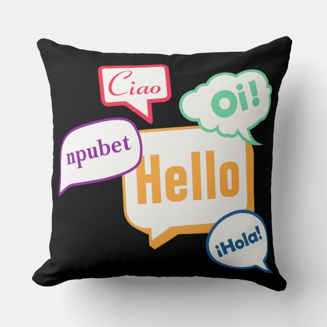 Hello | Languages Throw Pillow (Front)