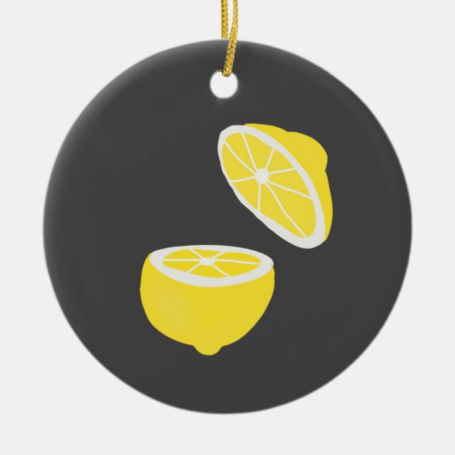 Hello Lemon modern yellow fruit Ceramic Ornament (Front)