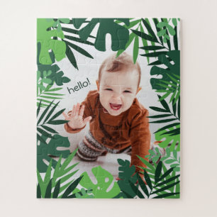 hello little boy in jungle palm leaves frame  jigsaw puzzle