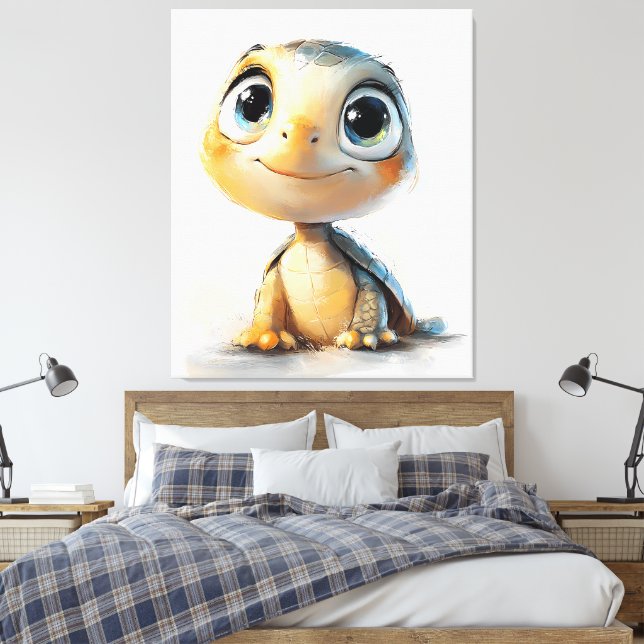 Hello, Little Explorer! – Cute Baby Turtle Wall Ar Canvas Print (Insitu(Bedroom))