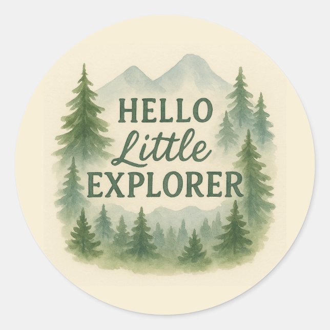 Hello Little Explorer Woodland Baby Shower Sticker (Front)
