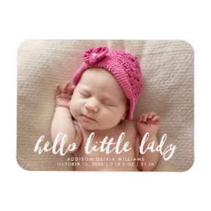 Hello Little Lady   Photo Birth Announcement Magnet