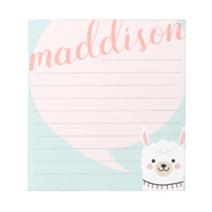 Hello Little Llama Pink Green Personalized Notepad