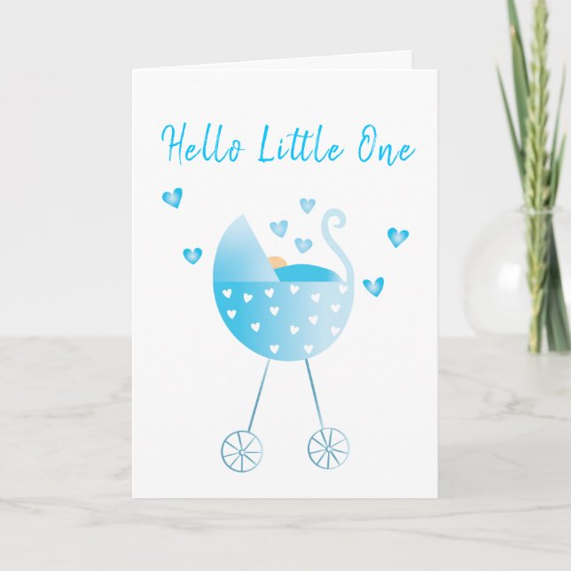 Hello Little One Baby Boy Carriage Congratulations Card (Front)