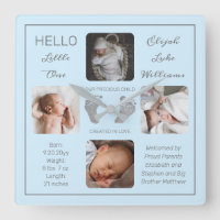 Hello Little One Baby Four Photo Square Wall Clock