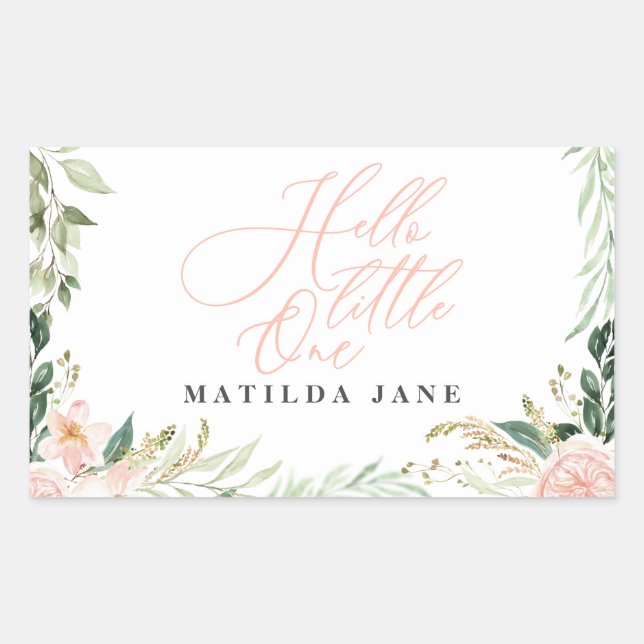Hello little one blush floral birth announcement sticker (Front)