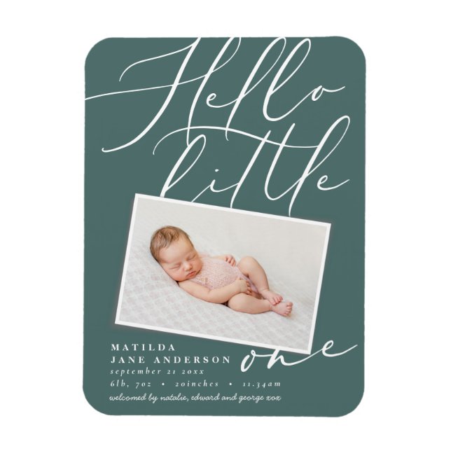 Hello little one chic elegant modern photo magnet (Vertical)
