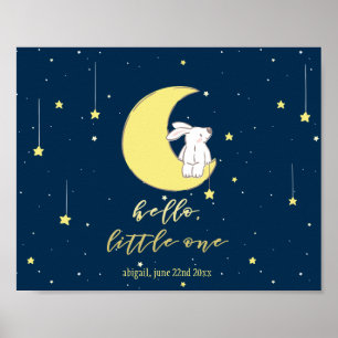 Hello Little One - Cute Bunny on the Moon Nursery Poster