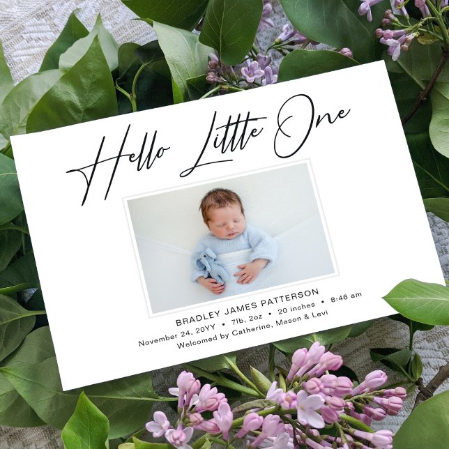 Hello Little One Elegant Script Photo Birth Announcement (Creator Uploaded)