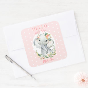 Hello little one elephant baby shower square sticker