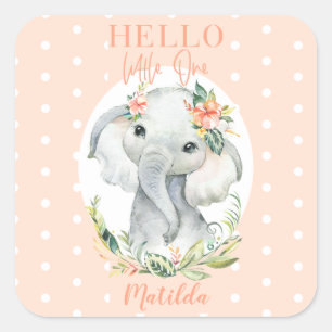 Hello little one elephant baby shower square sticker