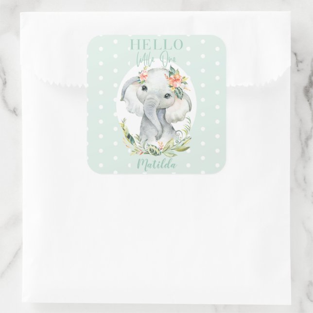 Hello little one elephant baby shower square sticker (Bag)