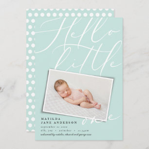 Hello little one modern 1 photo aqua cute announcement