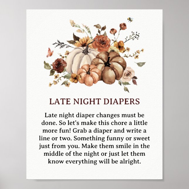 Hello Little Pumpkin Fall Baby Shower Diaper Fun Poster (Front)