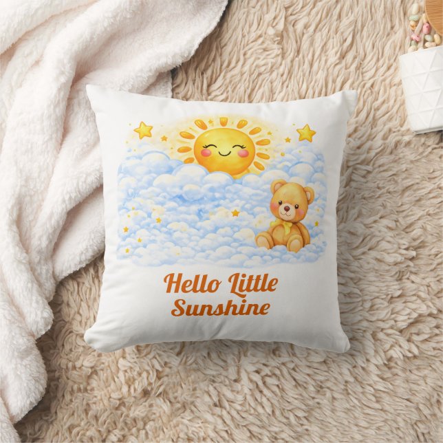 Hello Little Sunshine Sweet Baby Sky Blue Throw Pillow (Blanket)