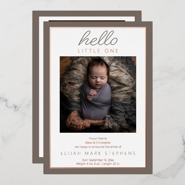 Hello Little Two Photo Baby Birth Announcement  (Front/Back)