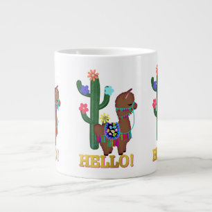 Hello Llama!   Cute Face Brown Llama Large Coffee Mug