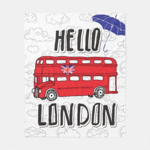 Hello London Hand Lettered Sign With Umbrella Fleece Blanket