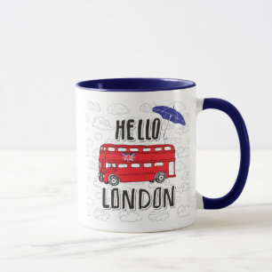 Hello London   Hand Lettered Sign With Umbrella Mug
