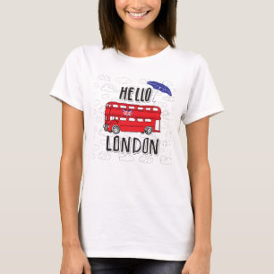Hello London Hand Lettered Sign With Umbrella T-Shirt