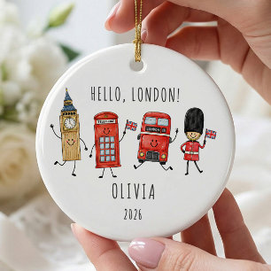 Hello London Personalized Travel Ornament