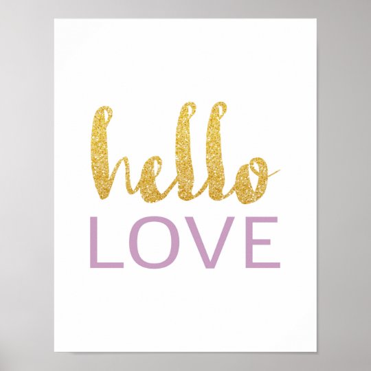 Hello Love - Gold Typography - White Poster
