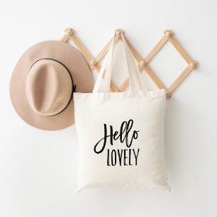 Hello Lovely   Brush Lettered Typography Tote Bag