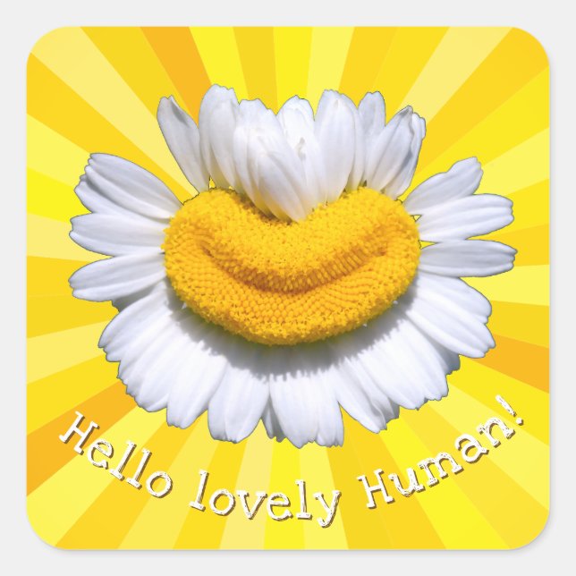 "Hello lovely Human!" Chamomile Smile Sunshine  Square Sticker (Front)