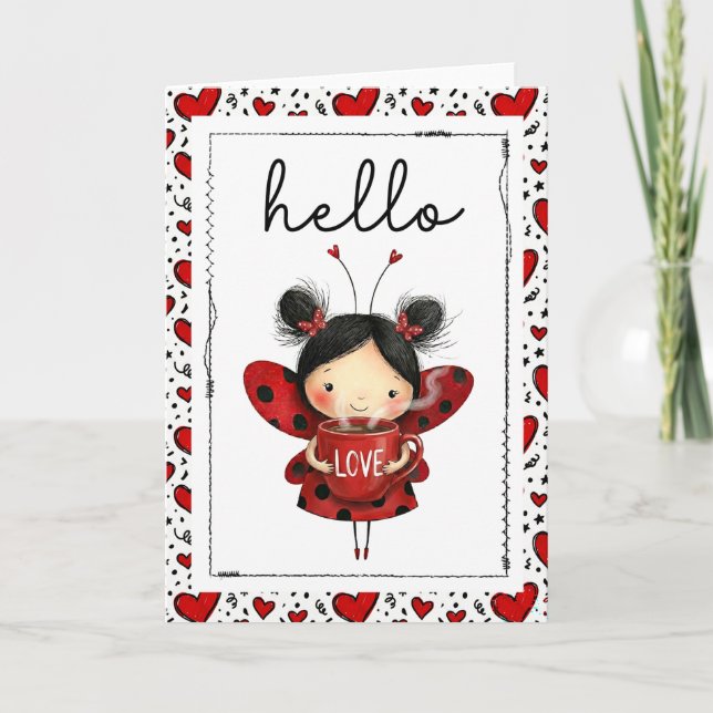 Hello Lovely Ladybug Fairy Card (Front)