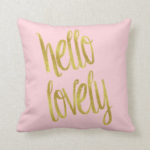 Hello Lovely Quote Faux Gold Foil Sparkle Design Throw Pillow