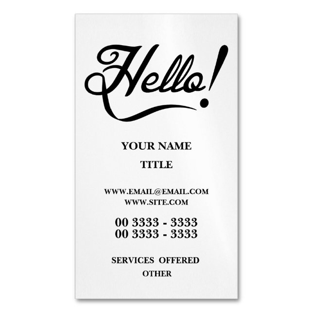 Hello Magnetic Business Card (Front Vertical)