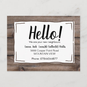 Hello meet the neighbours wood rustic postcard