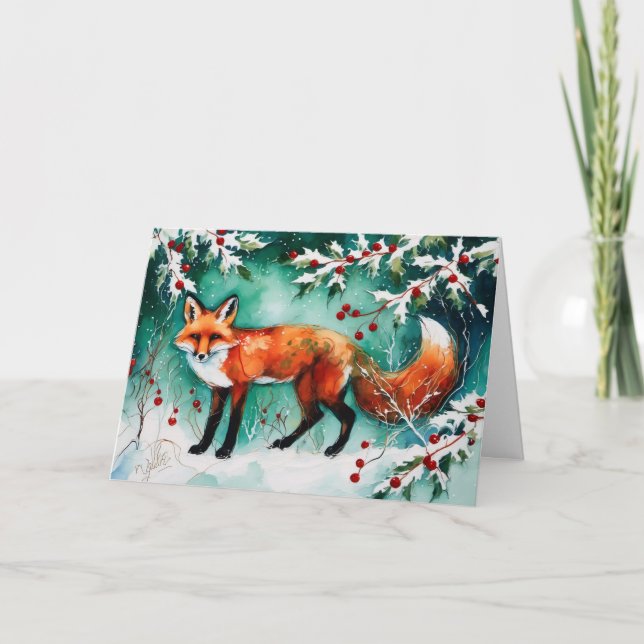 Hello, Merry Christmas Fox Holiday Card (Front)