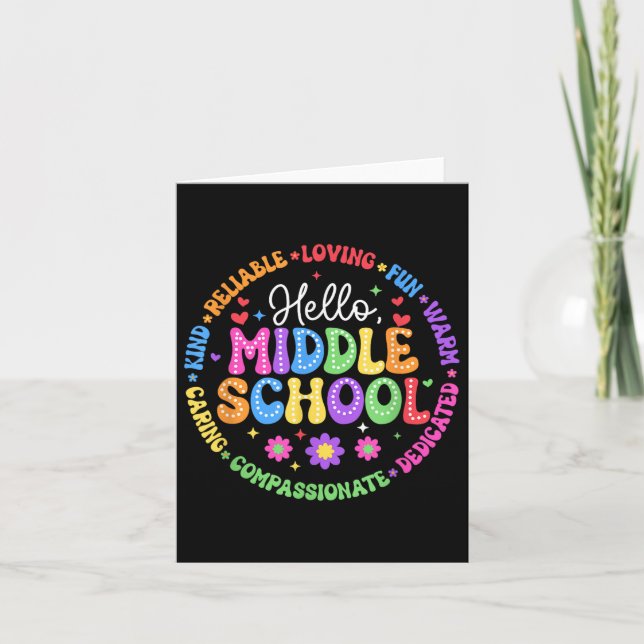 Hello Middle School Team Groovy First Day Of Schoo Card (Front)