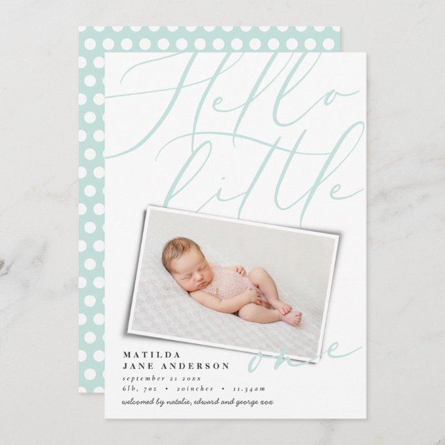 Hello modern 1 photo aqua script typography announcement (Front/Back)