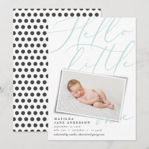 Hello modern 1 photo black white aqua simple announcement