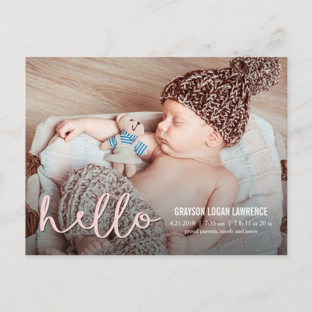 HELLO Modern Birth Announcement (Front)