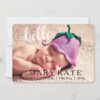 HELLO MODERN BIRTH ANNOUNCEMENT PHOTOCARD WHITE