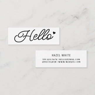 Hello | Modern Clean Simple White Minimal Mini Business Card